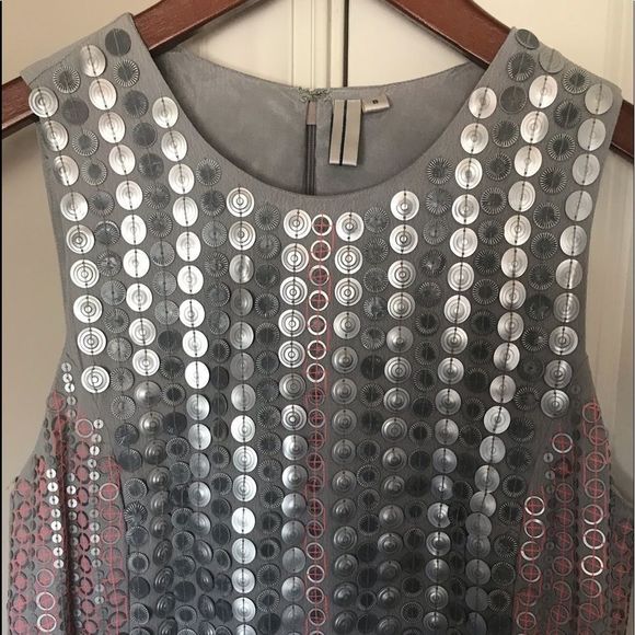 ANTHROPOLOGIE BL^NK LONDON RARE S pink gray dress sequin silver pink - Picture 7 of 13